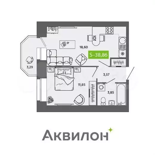 1-к. квартира, 38,9м, 8/8эт. - Фото 1