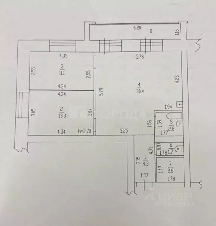 3-к кв. Алтайский край, Барнаул Северо-Западная ул., 29А (66.2 м) - Фото 2