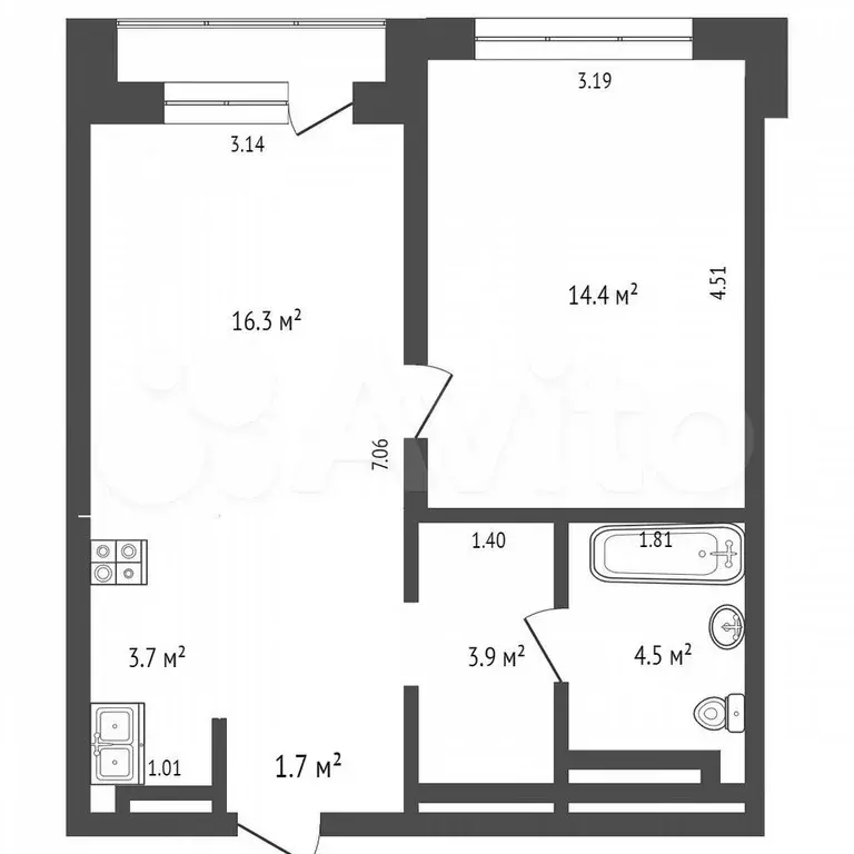 1-к. квартира, 45 м, 7/10 эт. - Фото 0