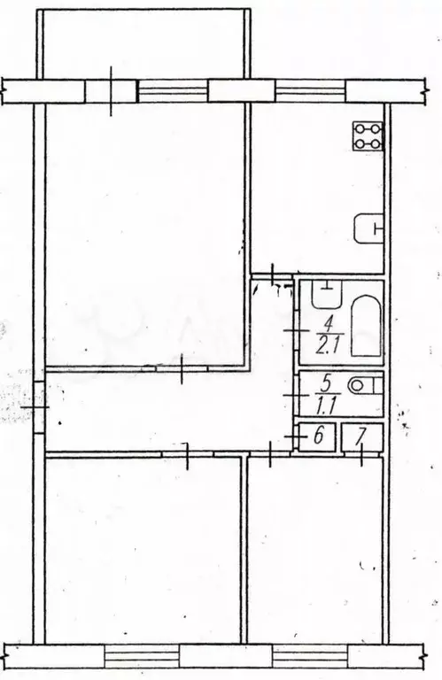 3-к. квартира, 55,1 м, 2/5 эт. - Фото 0
