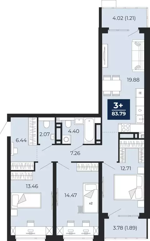 3-комнатная квартира: Тюмень, Арктическая улица, 16 (85.39 м) - Фото 0