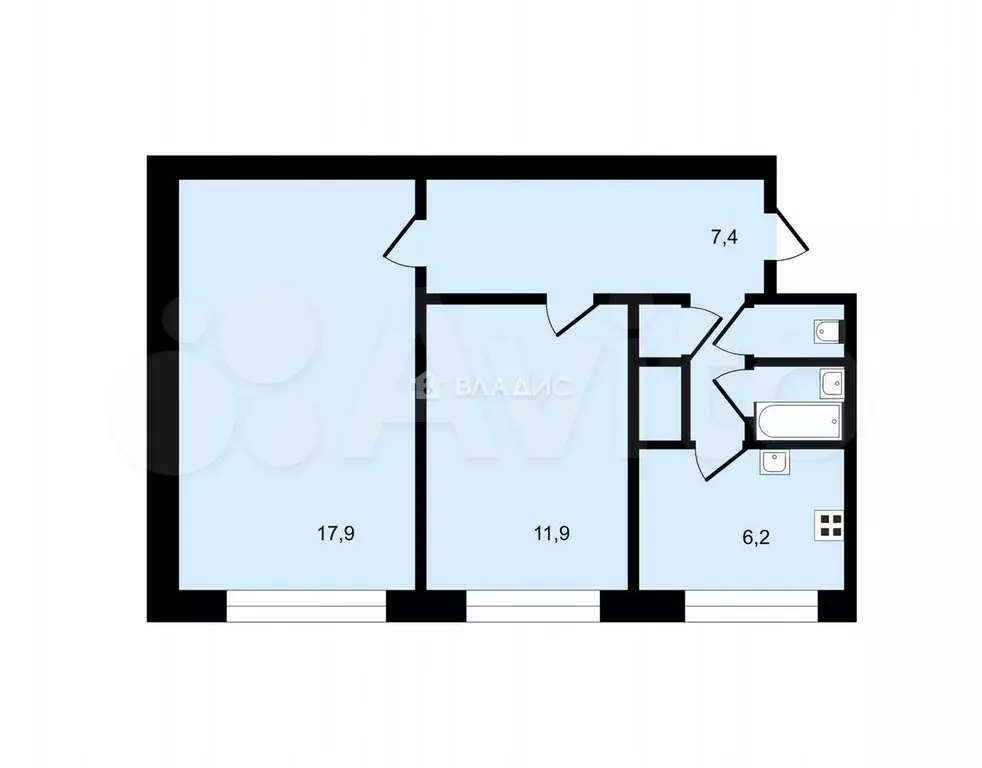 2-к. квартира, 46 м, 6/9 эт. - Фото 0