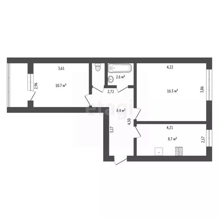 2-к кв. Амурская область, Благовещенск ул. Фрунзе, 37 (47.7 м) - Фото 2