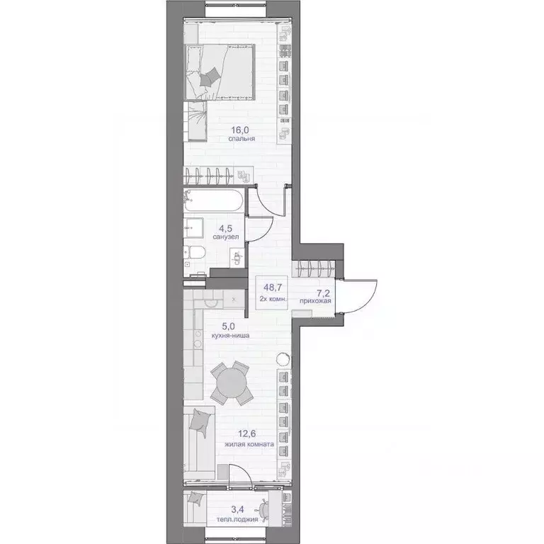 2-к кв. Красноярский край, Красноярск ул. Апрельская, 9А (48.7 м) - Фото 0