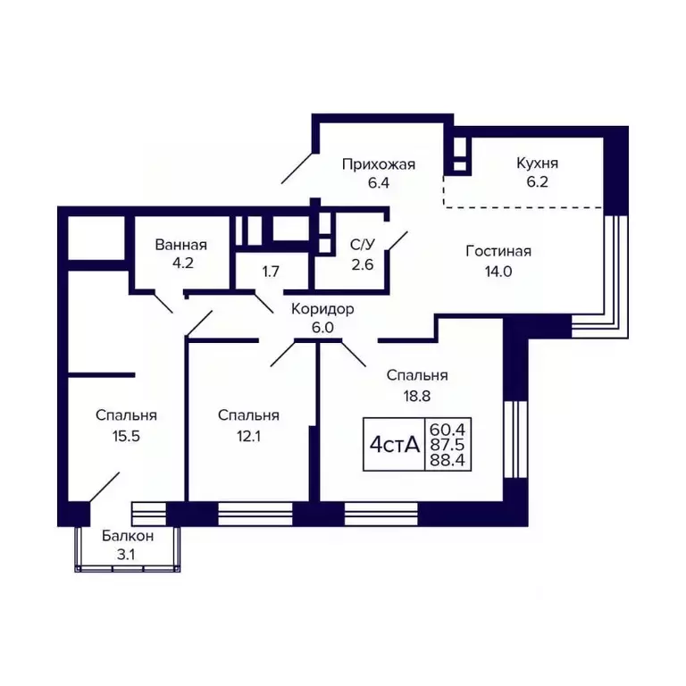 4-к кв. Новосибирская область, Новосибирск ул. Грибоедова (88.4 м) - Фото 0