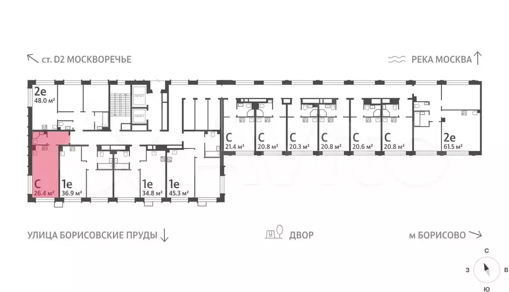 Квартира-студия, 26,4 м, 2/30 эт. - Фото 1