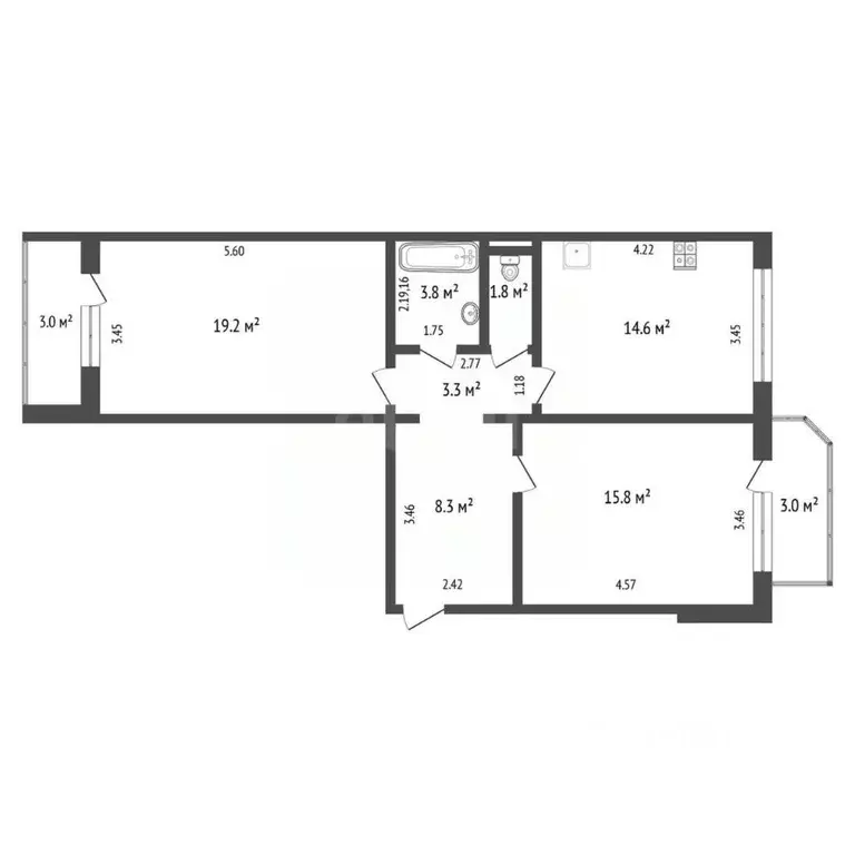 2-к кв. Тюменская область, Тюмень Широтная ул., 173к6 (66.7 м) - Фото 1