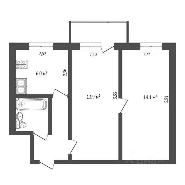2-к кв. Тюменская область, Тюмень ул. Орджоникидзе, 65 (40.1 м) - Фото 2