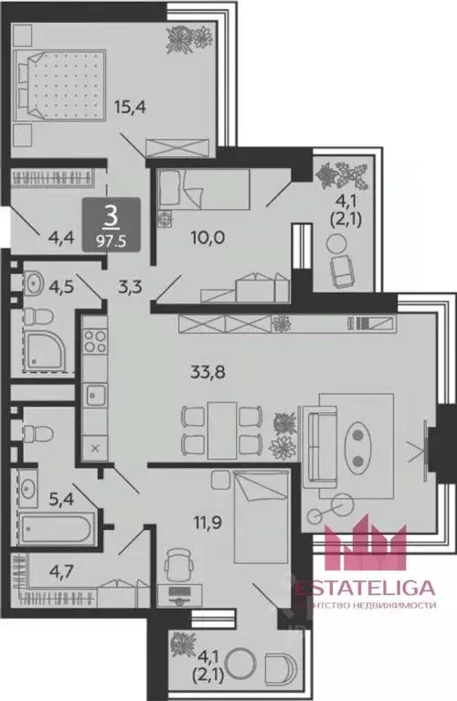 4-к кв. Москва наб. Марка Шагала, 11к2 (97.5 м) - Фото 1