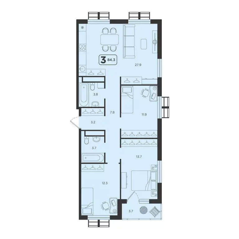 3-комнатная квартира: Тюмень, Центральный округ (84.3 м) - Фото 0