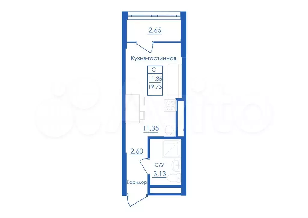 Квартира-студия, 19,7 м, 15/25 эт. - Фото 1