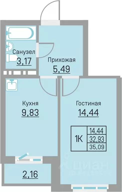 1-к кв. Пермский край, д. Кондратово ул. Водопроводная, 6/4 (35.09 м) - Фото 1