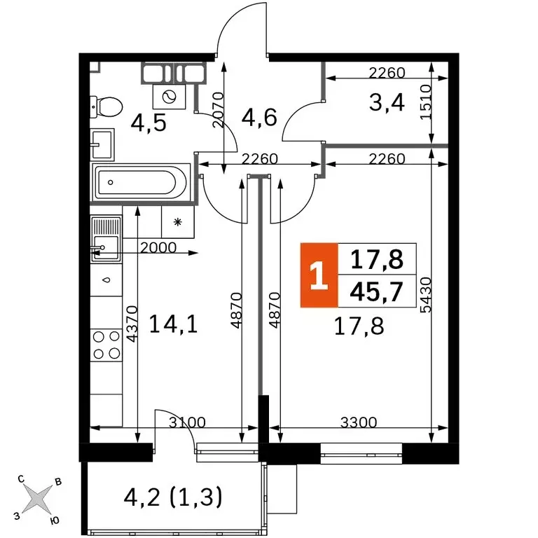1-комнатная квартира: Обнинск, Западный район, жилой район Заовражье, ... - Фото 1