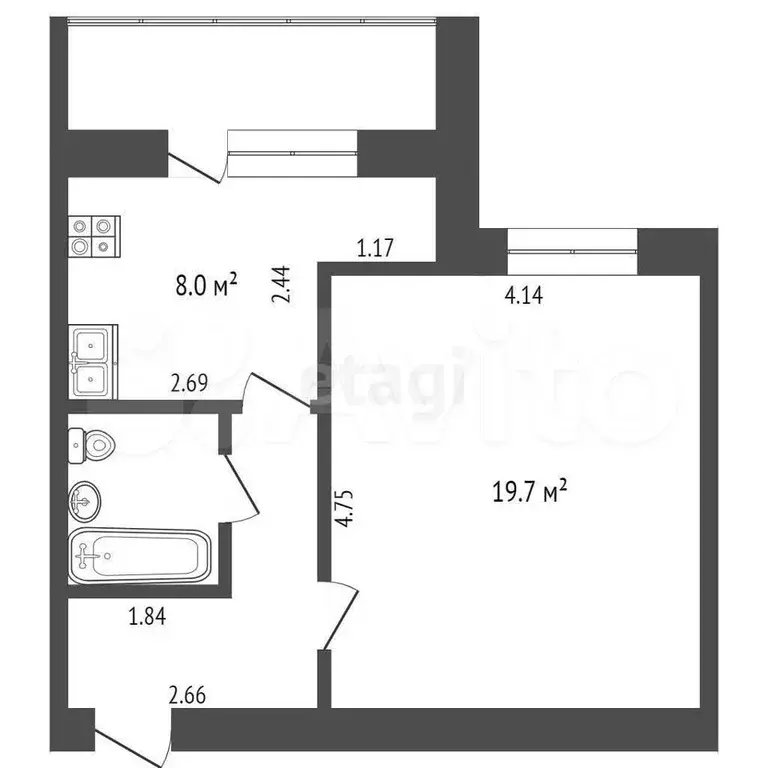 1-к. квартира, 36 м, 1/9 эт. - Фото 0