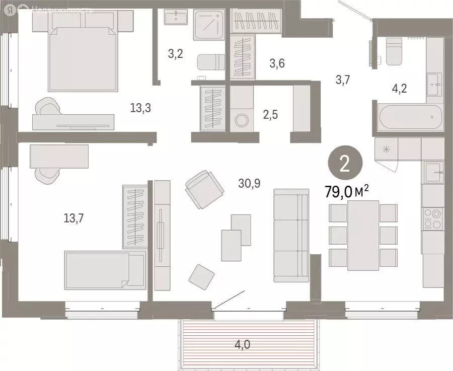 2-комнатная квартира: Тюмень, жилой комплекс На Минской (79.03 м) - Фото 1