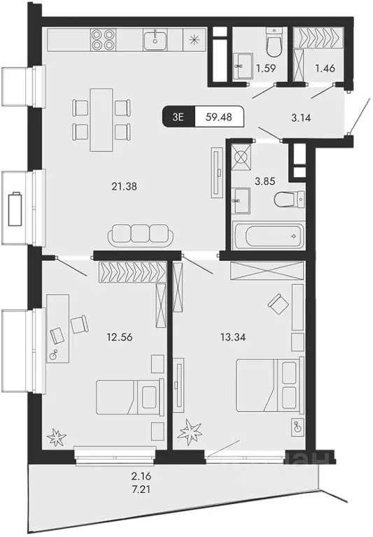 3-к кв. Крым, Алушта  (59.48 м) - Фото 0