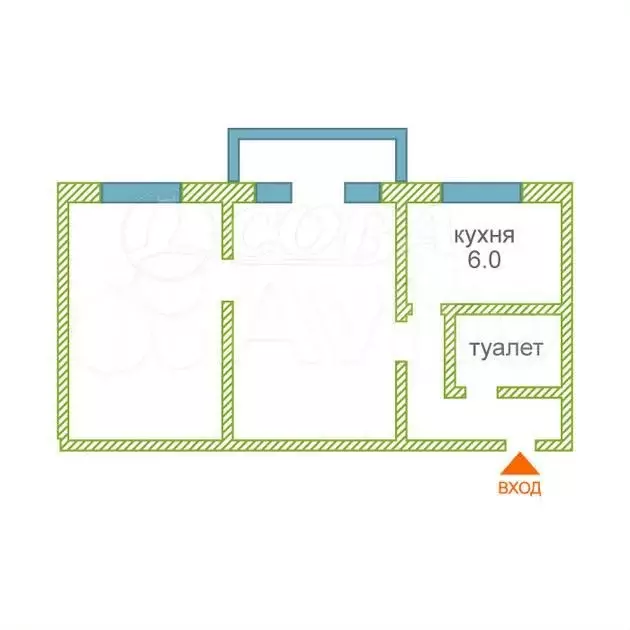 2-к. квартира, 45,3 м, 5/5 эт. - Фото 0