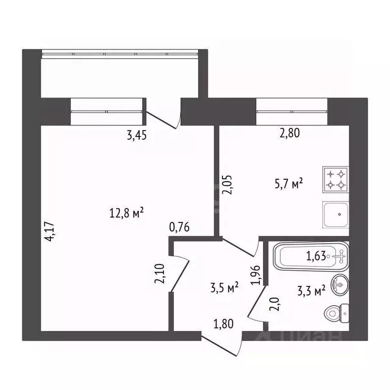 1-к кв. Башкортостан, Уфа ул. Рихарда Зорге, 74 (25.2 м) - Фото 1