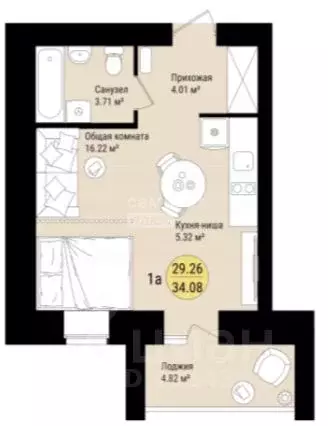 1-к кв. Марий Эл, Медведево городское поселение, Медведево пгт ул. ... - Фото 2