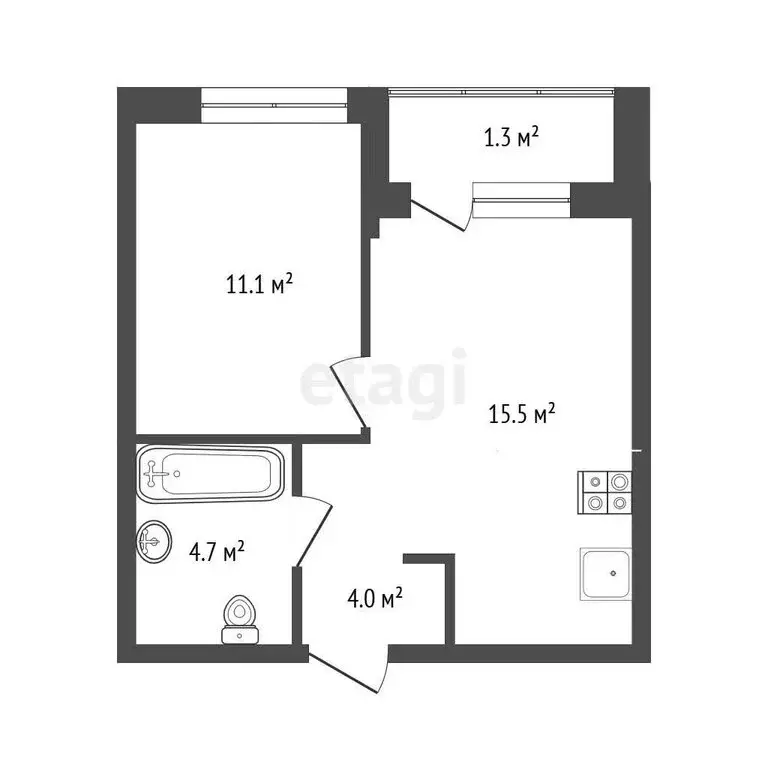1-комнатная квартира: Тюмень, Полевая улица, 117к8 (35.1 м) - Фото 1