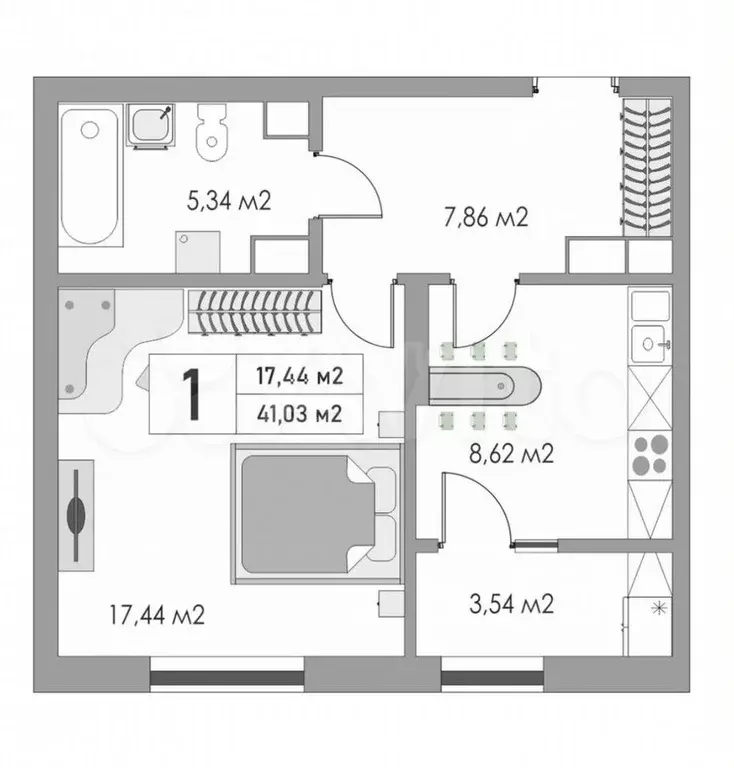 1-к. квартира, 41 м, 7/10 эт. - Фото 0