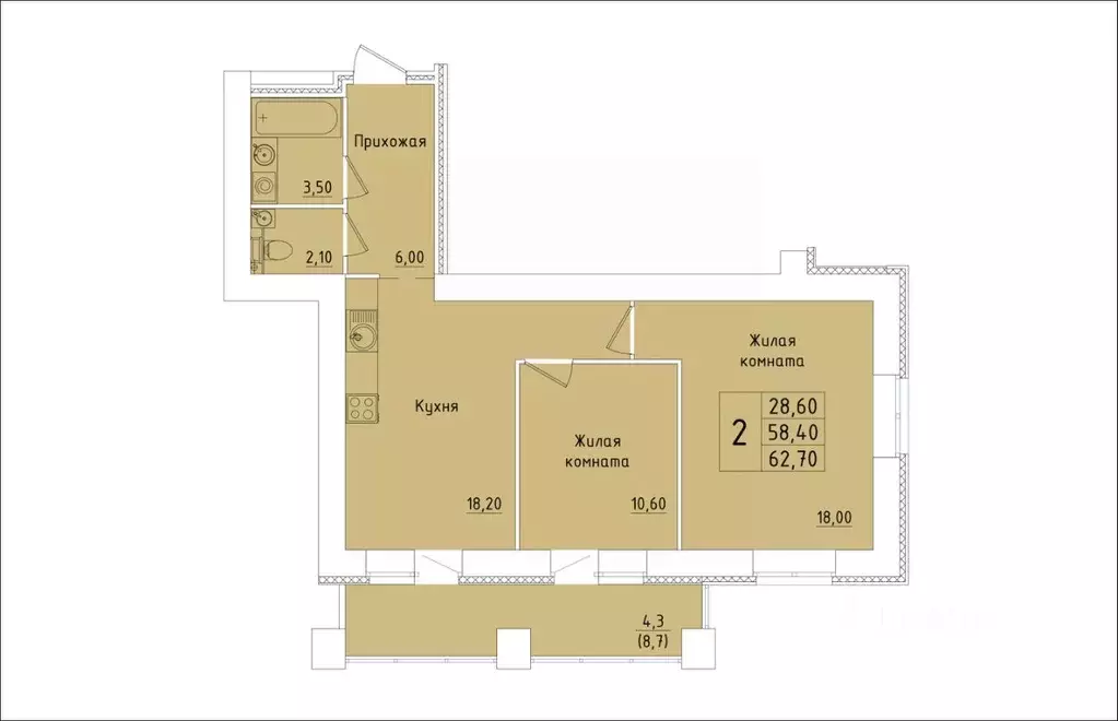2-к кв. Кировская область, Киров Хлебозаводской проезд, 6 (62.7 м) - Фото 1