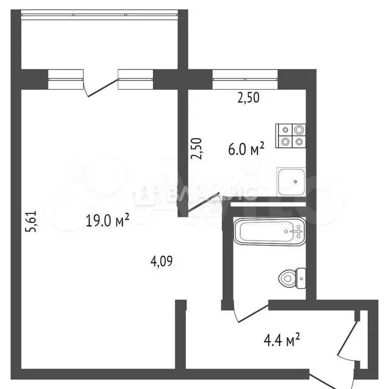 1-к. квартира, 33 м, 3/5 эт. - Фото 0