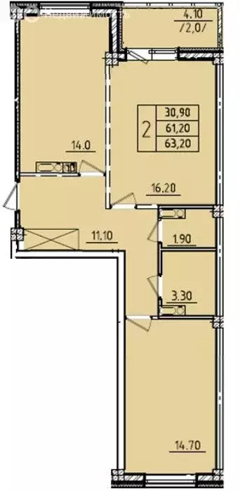 2-комнатная квартира: Омск, Волгоградская улица, 46 (63.2 м) - Фото 1