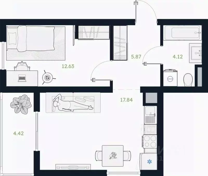 1-к кв. Тюменская область, Тюменский муниципальный округ, Винзили рп  ... - Фото 1