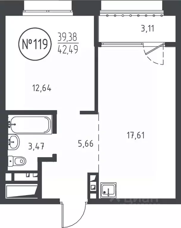 1-к кв. Иркутская область, Иркутск ул. Эдуара Дьяконова, 11 (42.49 м) - Фото 0