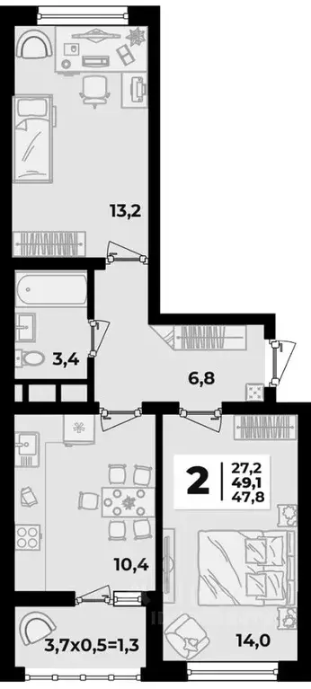 2-к кв. Краснодарский край, Краснодар ул. Западный обход, 45к5 (50.6 ... - Фото 1