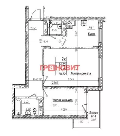 2-комнатная квартира: Новосибирск, улица Дуси Ковальчук, 242 (65.7 м) - Фото 0