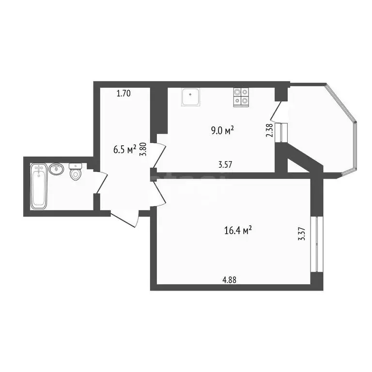 1-комнатная квартира: Тюмень, улица Муравленко, 19 (34.6 м) - Фото 1