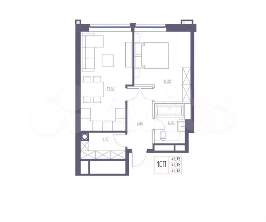 1-к. квартира, 45 м, 1/8 эт. - Фото 0