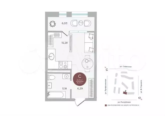 Квартира-студия, 32 м, 4/13 эт. - Фото 1