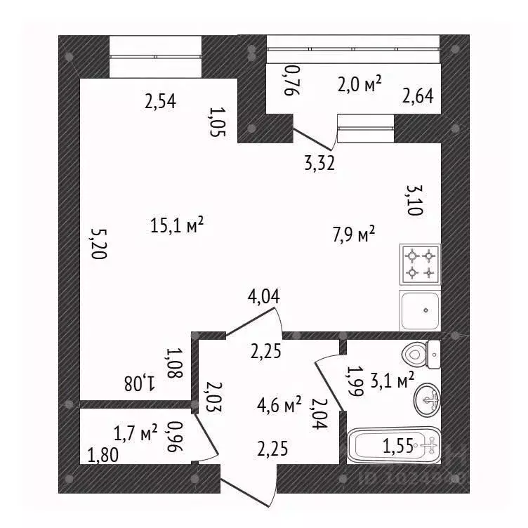 1-к кв. Башкортостан, Уфа ул. Блюхера, 1/3 (33.1 м) - Фото 2