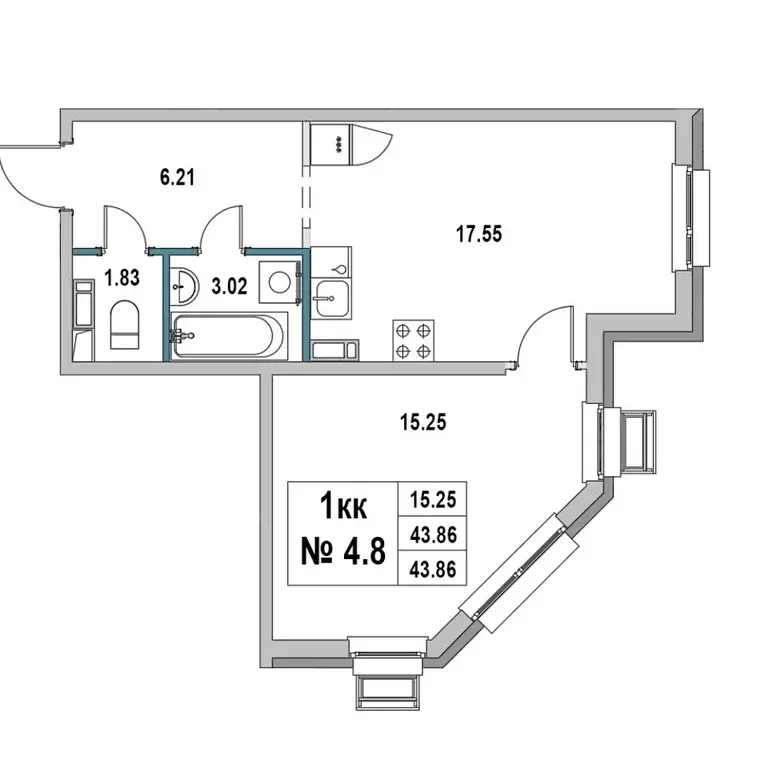 1-к кв. Ленинградская область, Выборг ул. 2-я Южная, 4 (43.86 м) - Фото 1