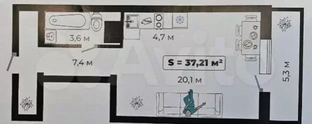 Комната 37 м в 1-к., 2/5 эт. - Фото 0