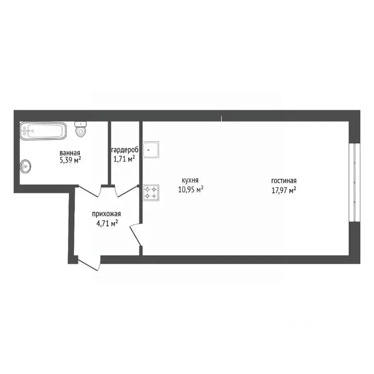 1-к кв. Башкортостан, Уфа Революционная ул., 39/4 (40.73 м) - Фото 2