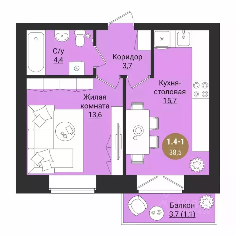 1-к кв. Вологодская область, Вологда Старое ш. (38.5 м) - Фото 1