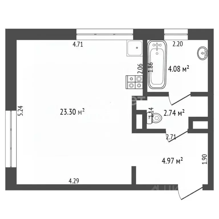 Студия Тюменская область, Тюмень ул. Московский Тракт, 83к6 (35.1 м) - Фото 2