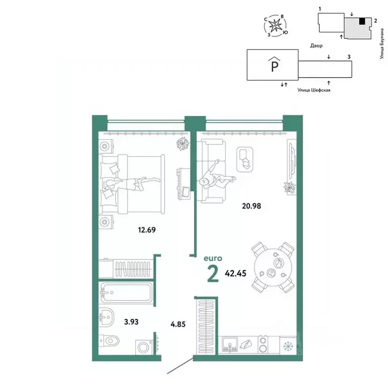 2-к кв. Свердловская область, Екатеринбург ул. Шефская, 22А (42.45 м) - Фото 0