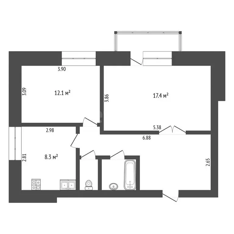 2-комнатная квартира: село Онохино, Советская улица, 9 (53.5 м) - Фото 1