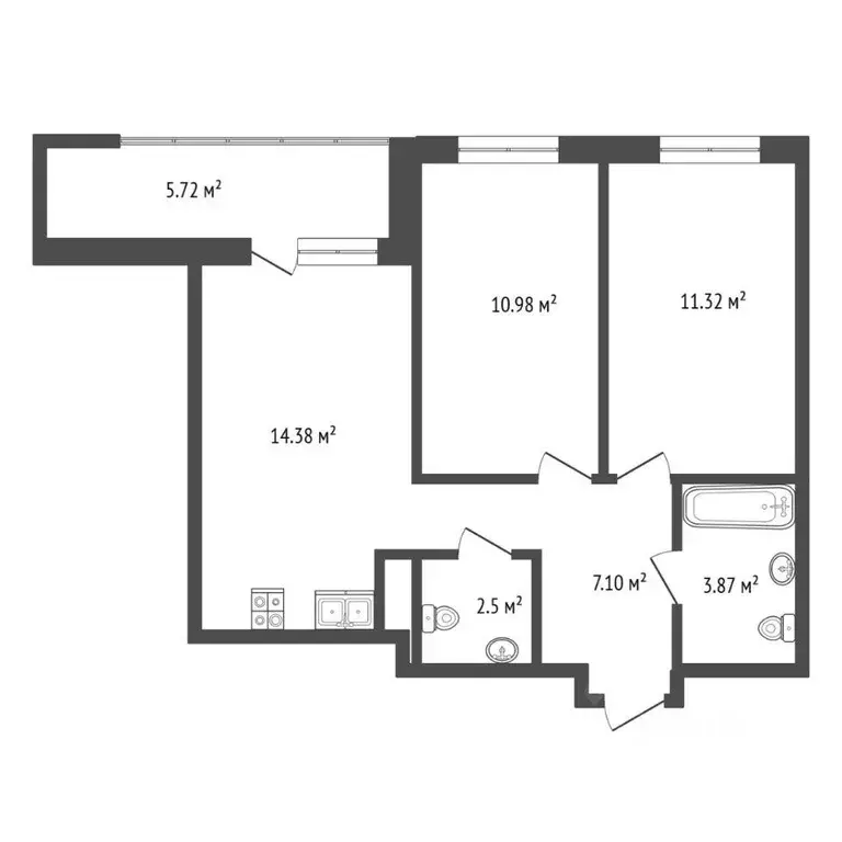 Квартира, 2 комнаты, 56 м - Фото 1