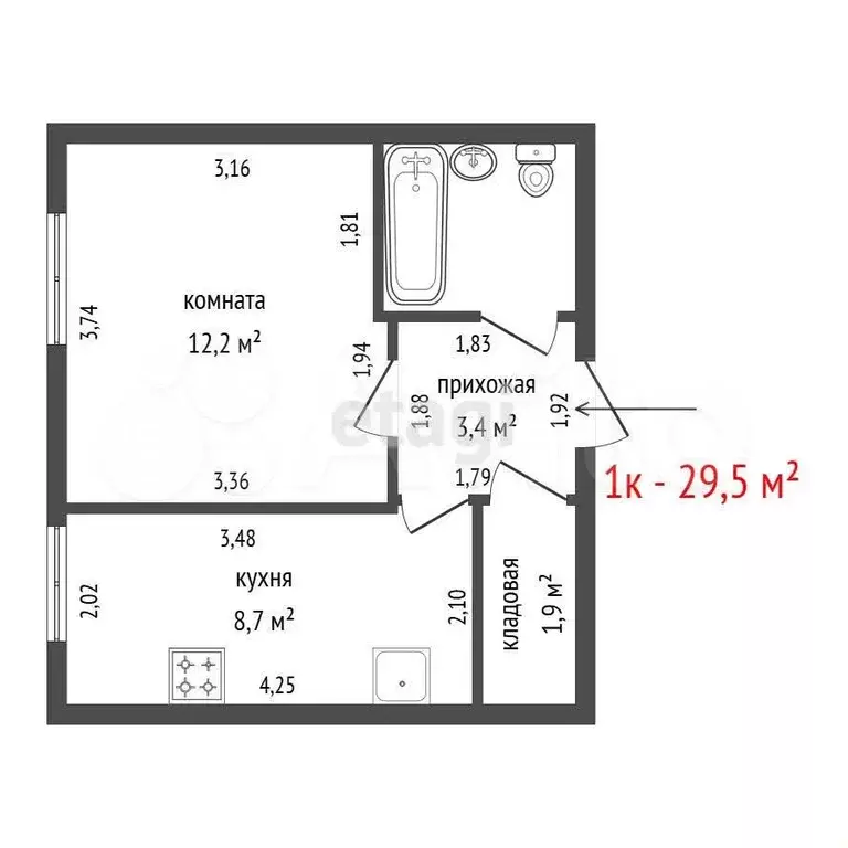 1-к. квартира, 29,5 м, 5/14 эт. - Фото 0