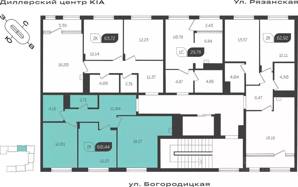 2-к кв. Тульская область, Тула ул. Богородицкая, 8В (60.44 м) - Фото 1