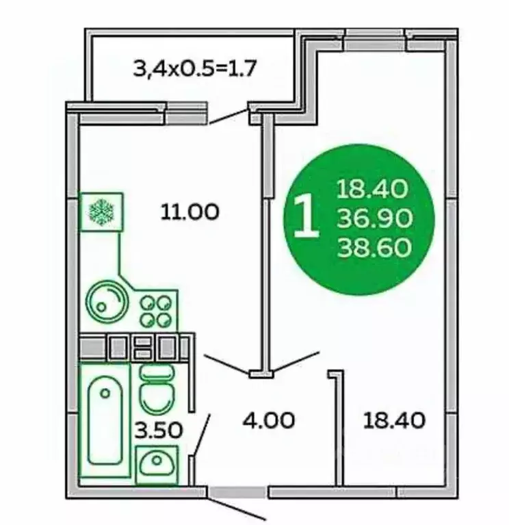 1-к кв. Краснодарский край, Краснодар ул. Командорская, 1к1 (36.6 м) - Фото 1