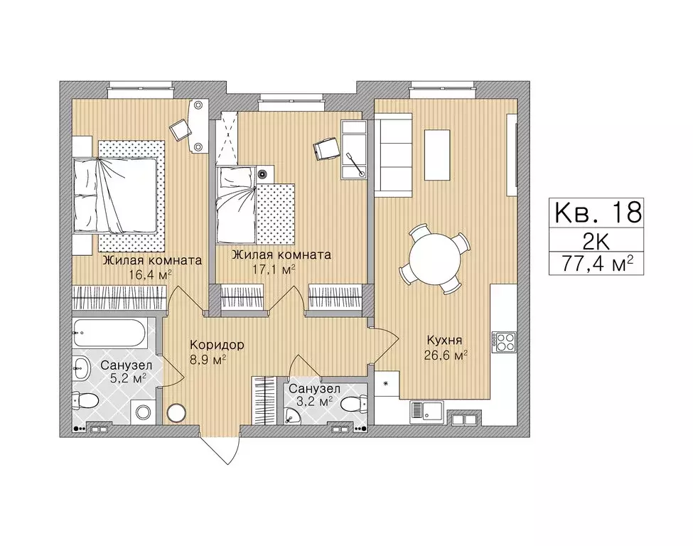 2-комнатная квартира: Рязань, улица Горького, 62 (77.4 м) - Фото 0