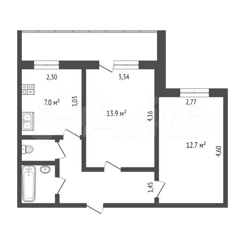 2-к. квартира, 44,8 м, 3/9 эт. - Фото 0