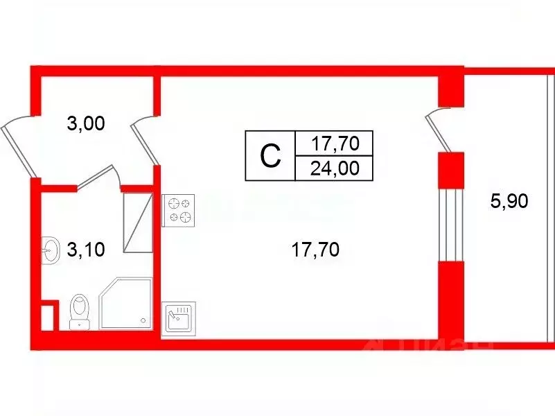 Студия Санкт-Петербург просп. Буденного, 19к2 (24.0 м) - Фото 1